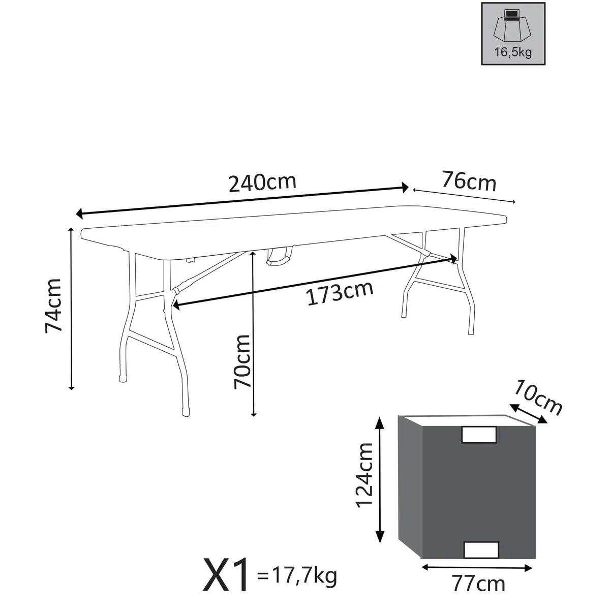 Tavolo Pieghevole in Acciaio e plastica 240x76x74 h cm