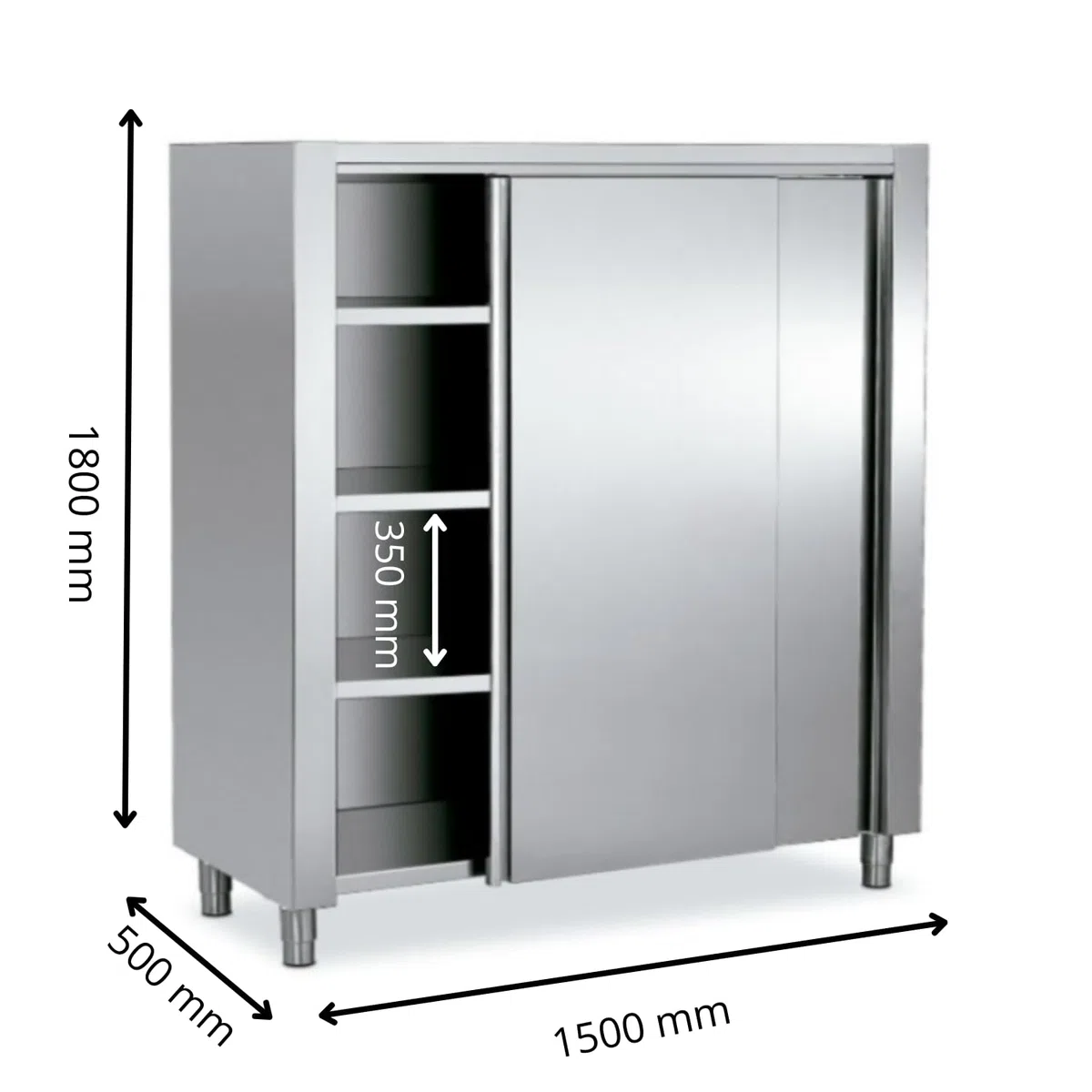 Générique Armadio INOX professionale 1500 x 500 x 1800 mm - 2 ante scorrevoli - 3 ripiani - Piedi 130 mm