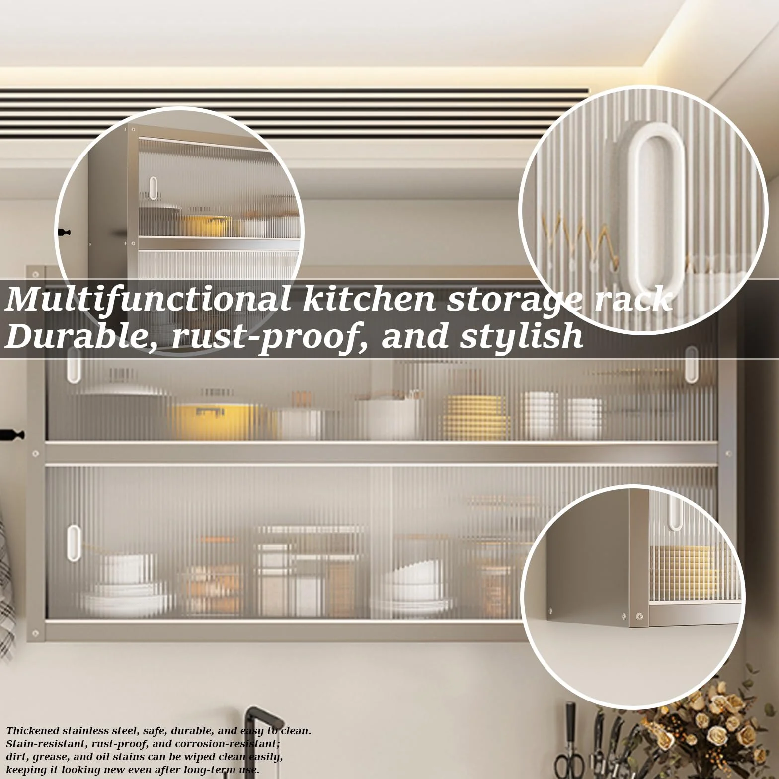 Scaffale portaoggetti da cucina in acciaio inox a parete,a uno o due strati,mobiletto a, sospeso a, con ante scorrevoli(70 * 30 * 70cm/27.6 * 11.8 * 27.6in)