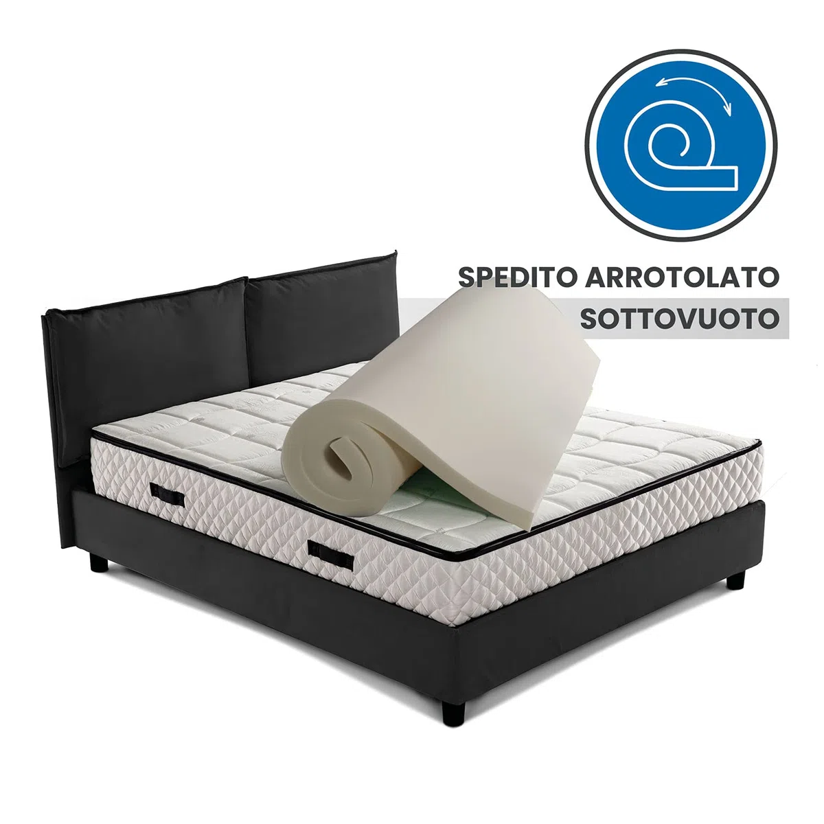 GEEMMA s.r.l. Topper matrimoniale, topper MOLTO RIGIDO 160x200, correttore ortopedico CAUCCIU FOAM H6, Sovra materasso DISPOSITIVO MEDICO DETRAIBILE, tessuto sfoderabile 4 lati in filo in ARGENTO