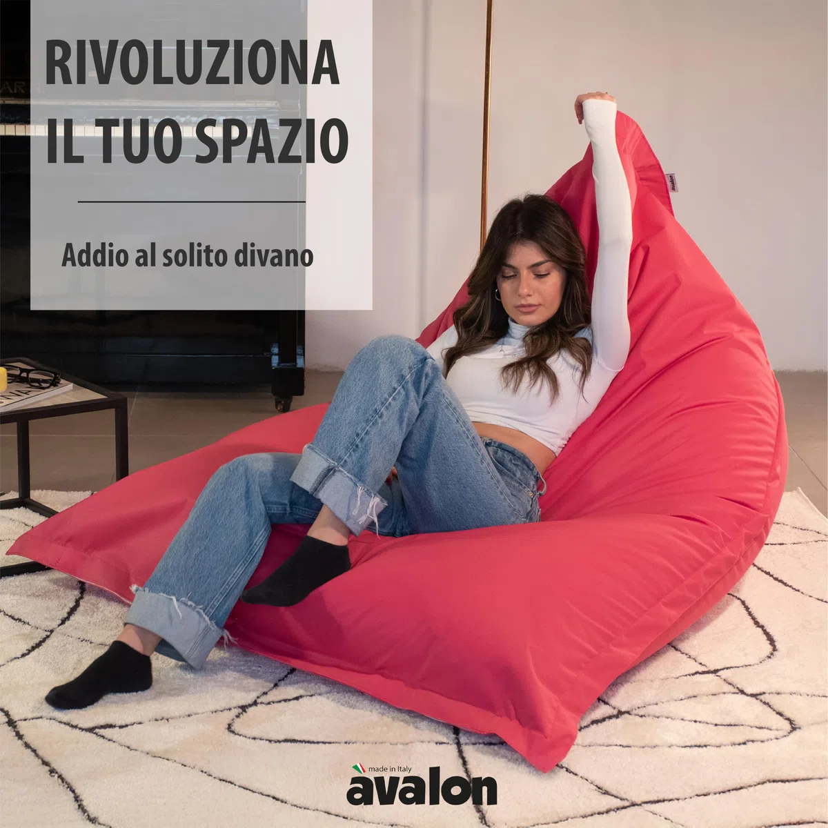 Avalon - Puff Poltrona Sacco da Esterno e Interno Gigante Shongo Deluxe Sfoderabile, Pouf Sacco Sartoriale, Bean Bag per Sedersi Impermeabile, Perfetto da Giardino, Made IT(140x175cm-Grigio)
