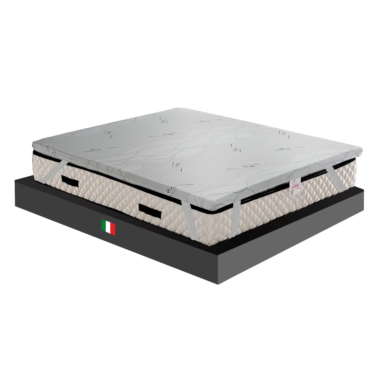 GEEMMA s.r.l. Topper matrimoniale, topper MOLTO RIGIDO 160x200, correttore ortopedico CAUCCIU FOAM H6, Sovra materasso DISPOSITIVO MEDICO DETRAIBILE, tessuto sfoderabile 4 lati in filo in ARGENTO