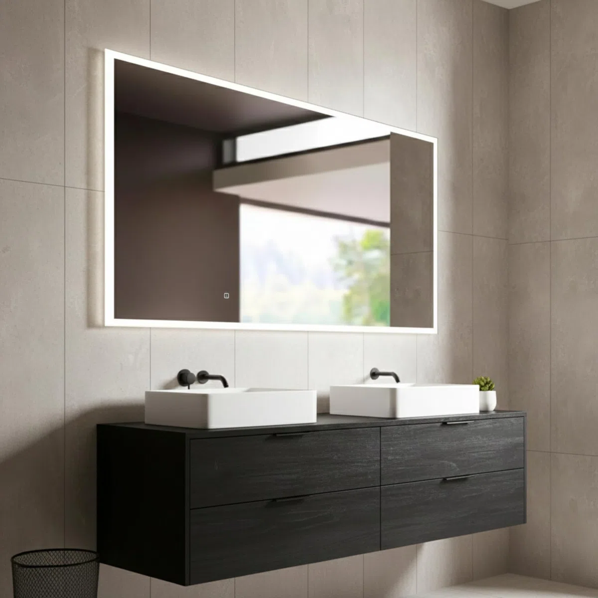 STYLE GLASS Specchiera bagno Luce LED 4000K, LUNA 120x60 cm Specchio Grande da Parete Luce Naturale, Moderno,Made In Italy