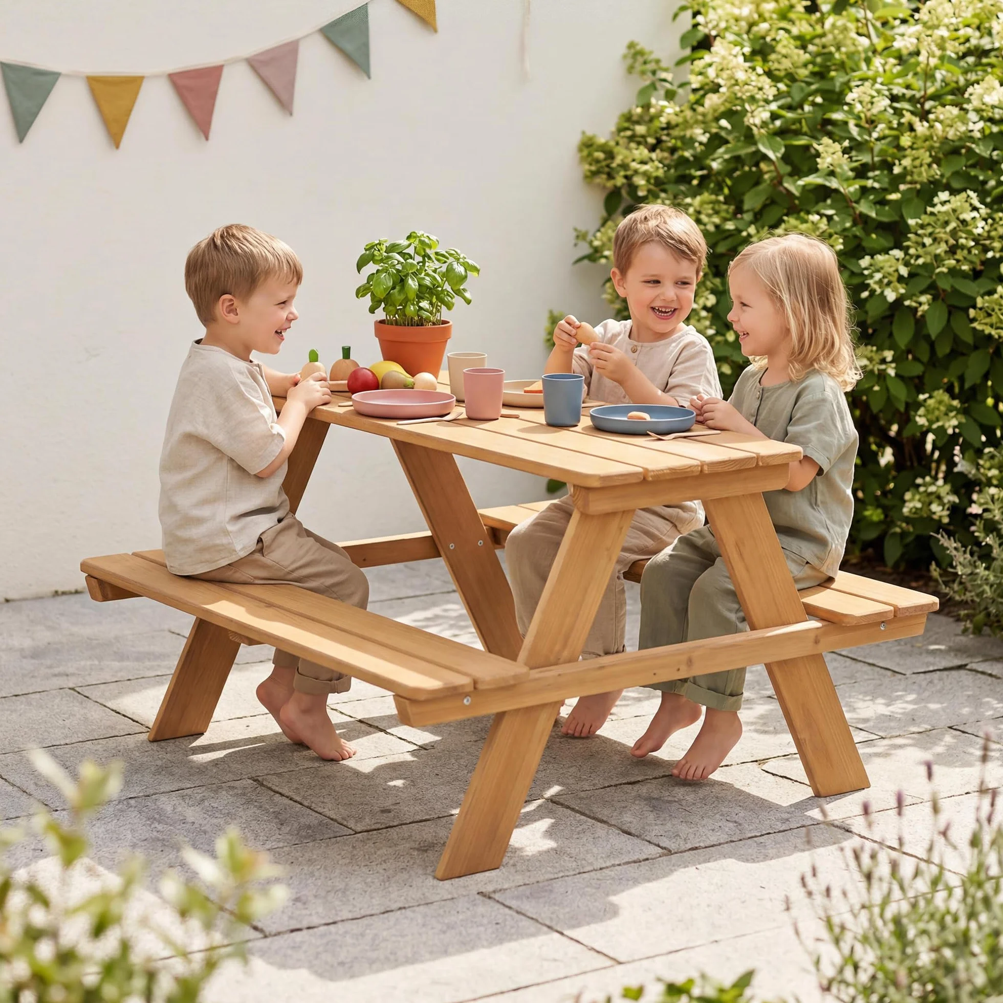 roba Panca con Tavolo per Bambini Picnic - da Esterno - per Giardino - Resistente alle Intemperie - 4 Posti - per Campeggio - Regalo Compleanno, Natale, Pasqua - Legno Massello – Marrone