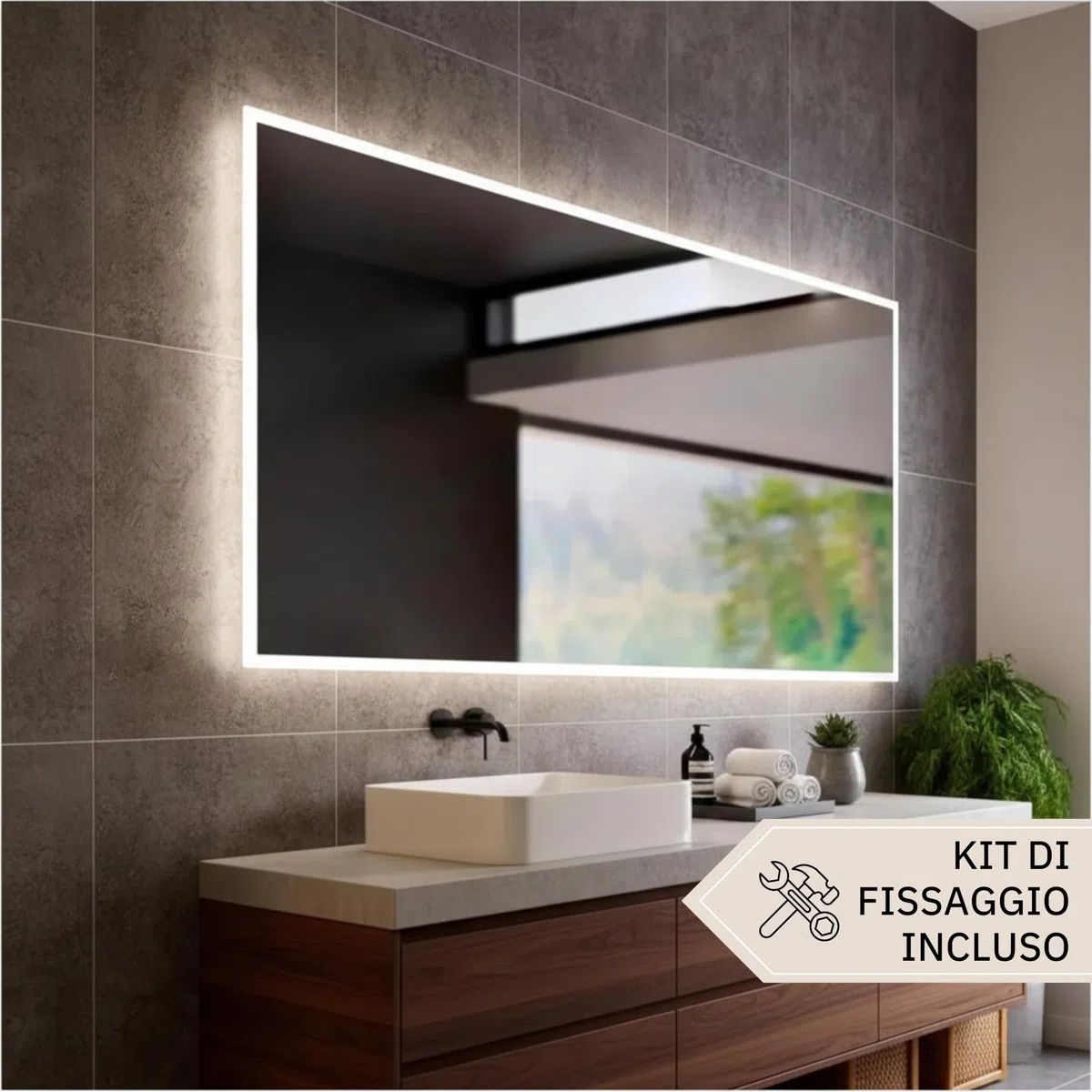 STYLE GLASS Specchiera bagno Luce LED 4000K, LUNA 120x60 cm Specchio Grande da Parete Luce Naturale, Moderno,Made In Italy