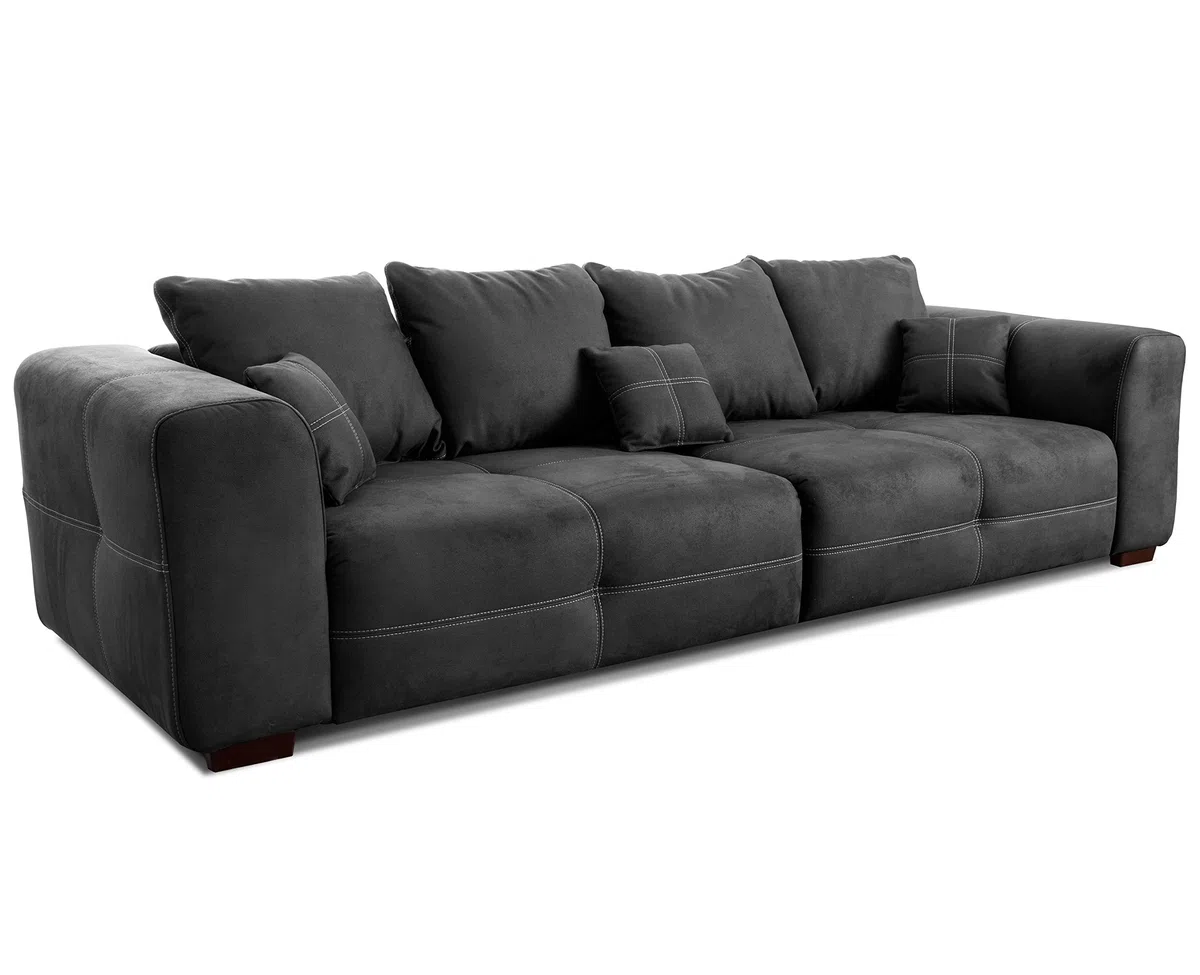 CAVADORE Mavericco - Divano grande XXL dal design moderno, con cuscini dello schienale e cuscini decorativi, 287 x 69 x 108 cm (L x A x P), microfibra, colore nero
