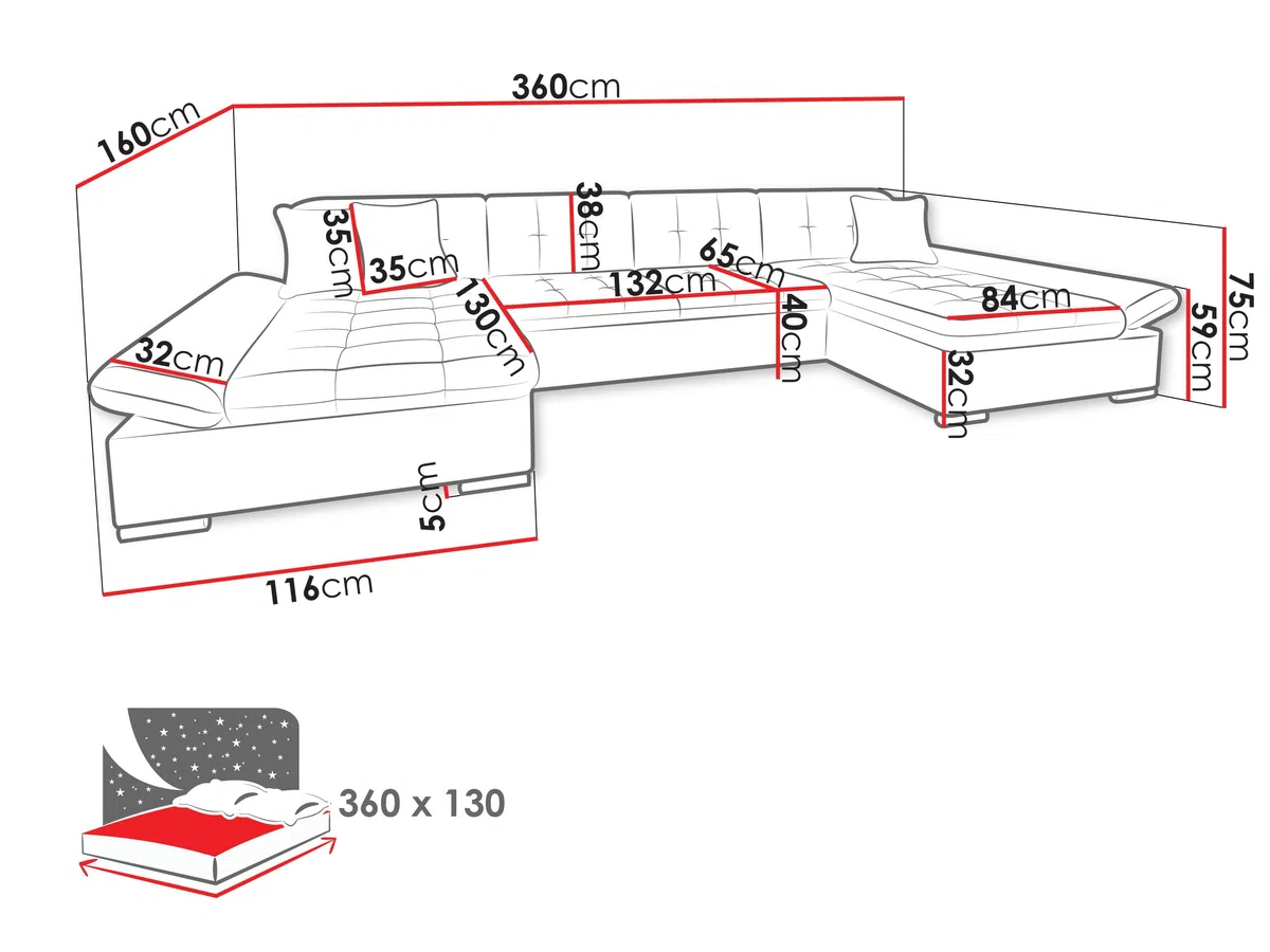 Mirjan24 Divano angolare Alia con braccioli regolabili, 2 cassette da letto e funzione sleep, divano ad angolo a forma di U dal produttore, divano e paesaggio residenziale (Flow 12)
