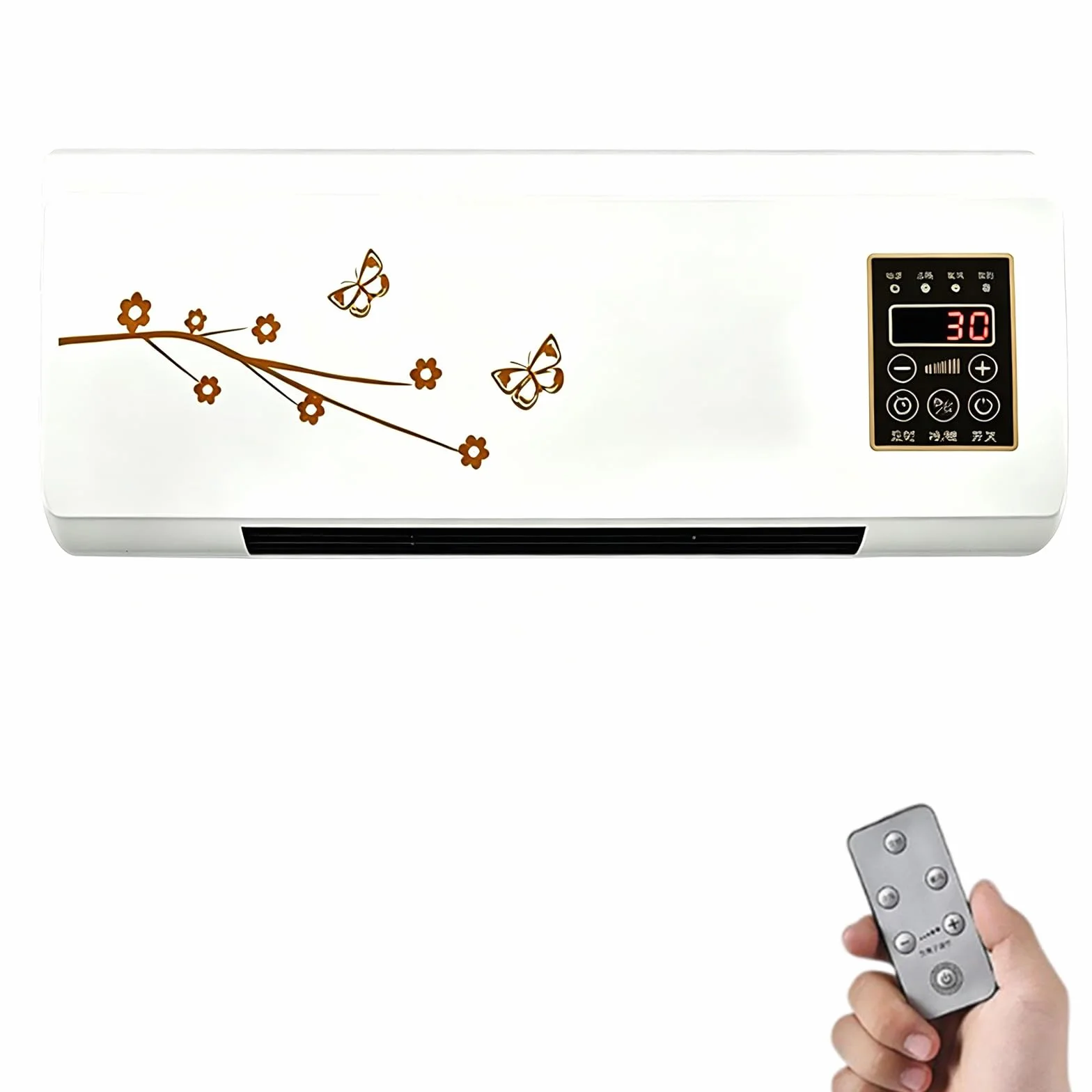 Ventilatore a Parete Silenzioso, Nuovo Ventilatore Riscaldante Gobi con Funzione di Ventilazione, Condizionatore D'aria Portatile, Timer (Nessuna Funzione di Raffreddamento) Golden-flower