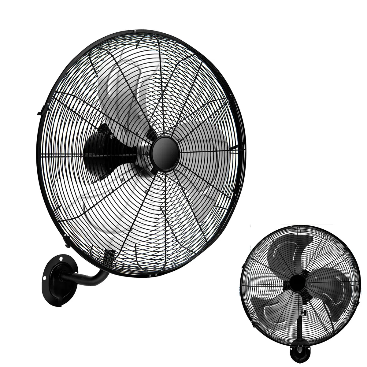 RELAX4LIFE Ventilatore da Parete Industriale 120W, Ventola Oscillante Automatica, 3 Velocità Regolabili, Ventilatore Elettrico con Struttura Metallica, Regolare con Manopola (Nero)