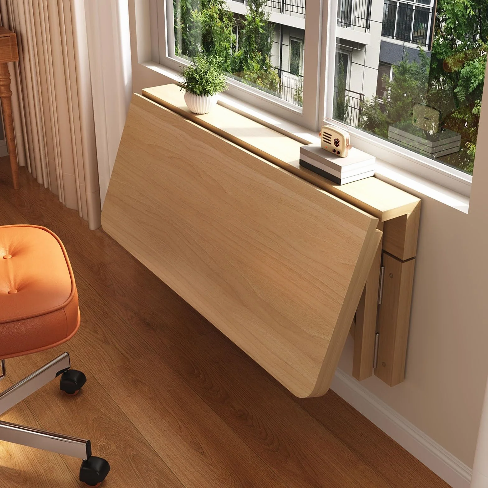Piccolo spazio scrivania a scomparsa，Rastrelliera pieghevole in legno massello da parete，Elevata capacità portante, diverse dimensioni disponibili, salvaspazio,a soggiorni, cucine e camere da letto(10