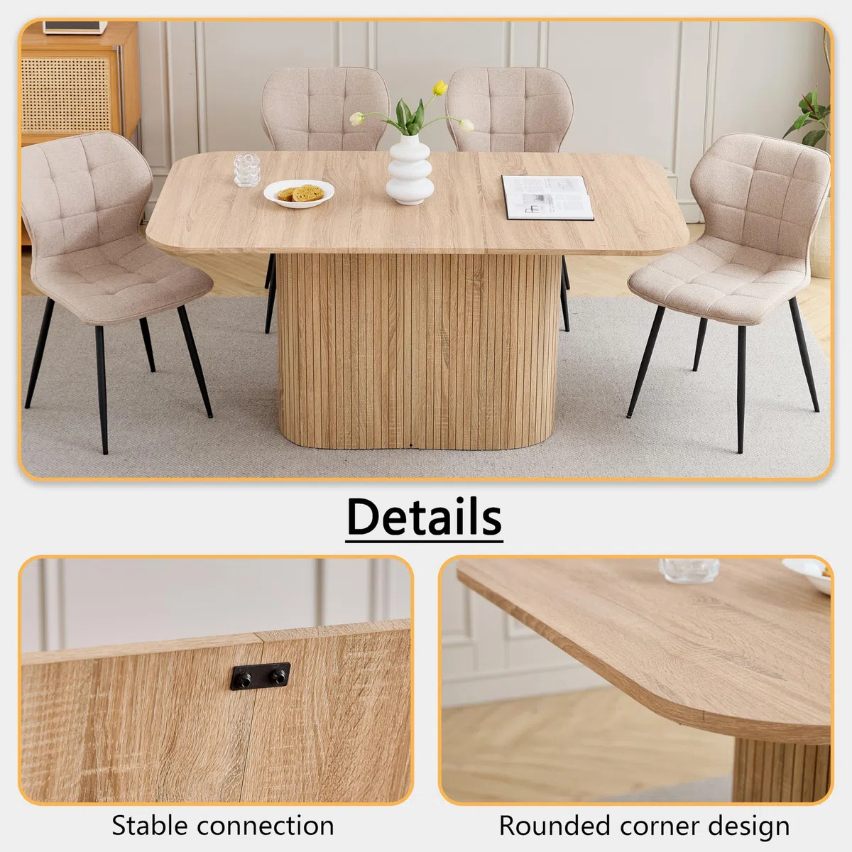 GrandCA HOME Tavolo da Pranzo Rettangolare con Angoli Arrotondati, Tavolo da Pranzo Moderno Cucina da 160 cm con Base in Legno, Ampio Piano di Lavoro in MDF, per 4-8 Persone, Venature del Legno Chiaro