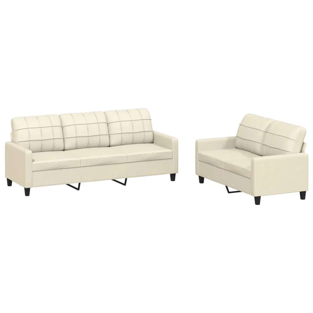 SECOLI Set di divani, 3 posti + 2 posti, 3-2 divani, per soggiorno, divano, lounge, in ecopelle, color crema