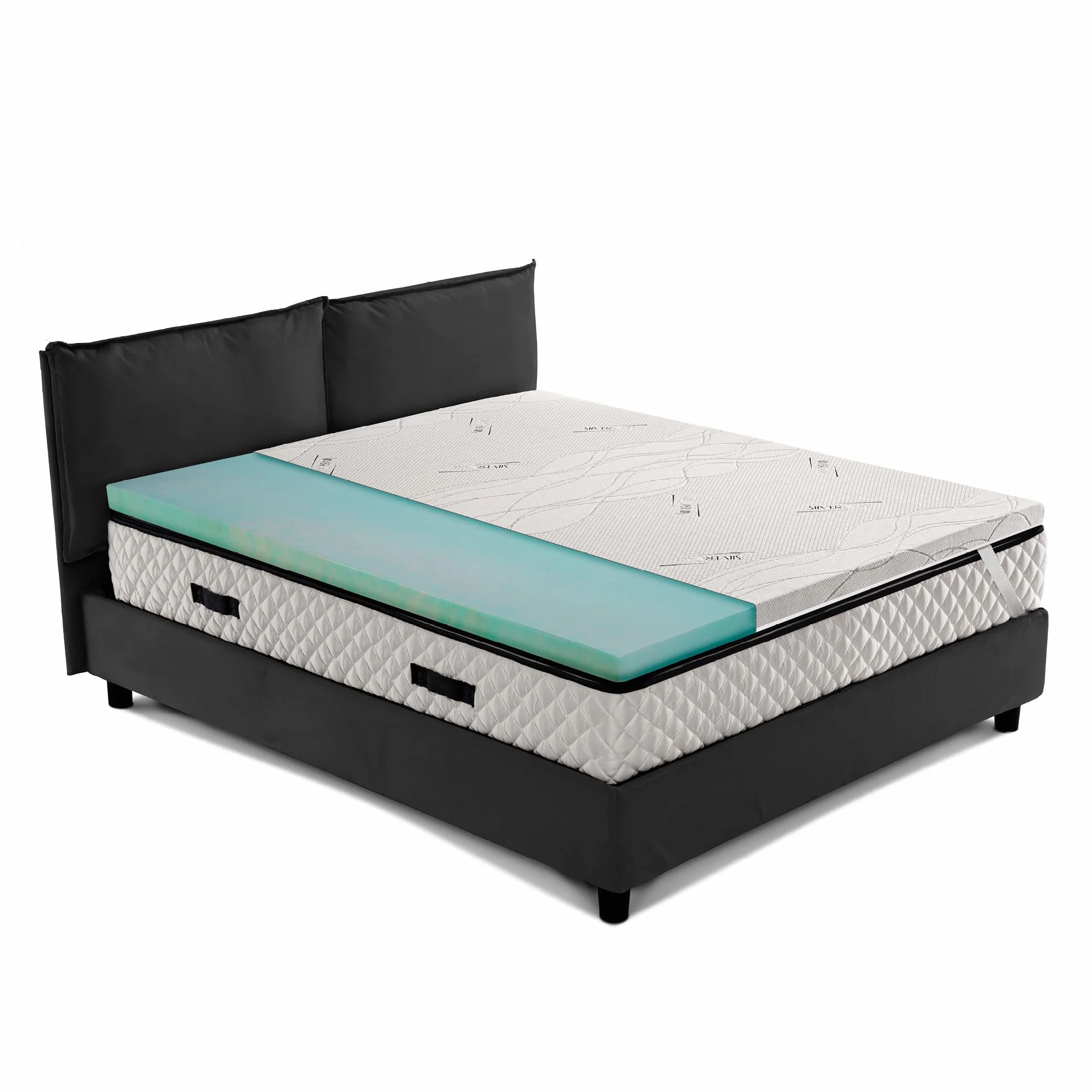 GEEMMA s.r.l. Topper Rigido matrimoniale, ORTOPEDICO BIOGREEN H6, DISPOSITIVO MEDICO DETRAIBILE, Tessuto Anallergico Sfoderabile 4 Lati Argento, Topper Matrimoniale 160x190 cm