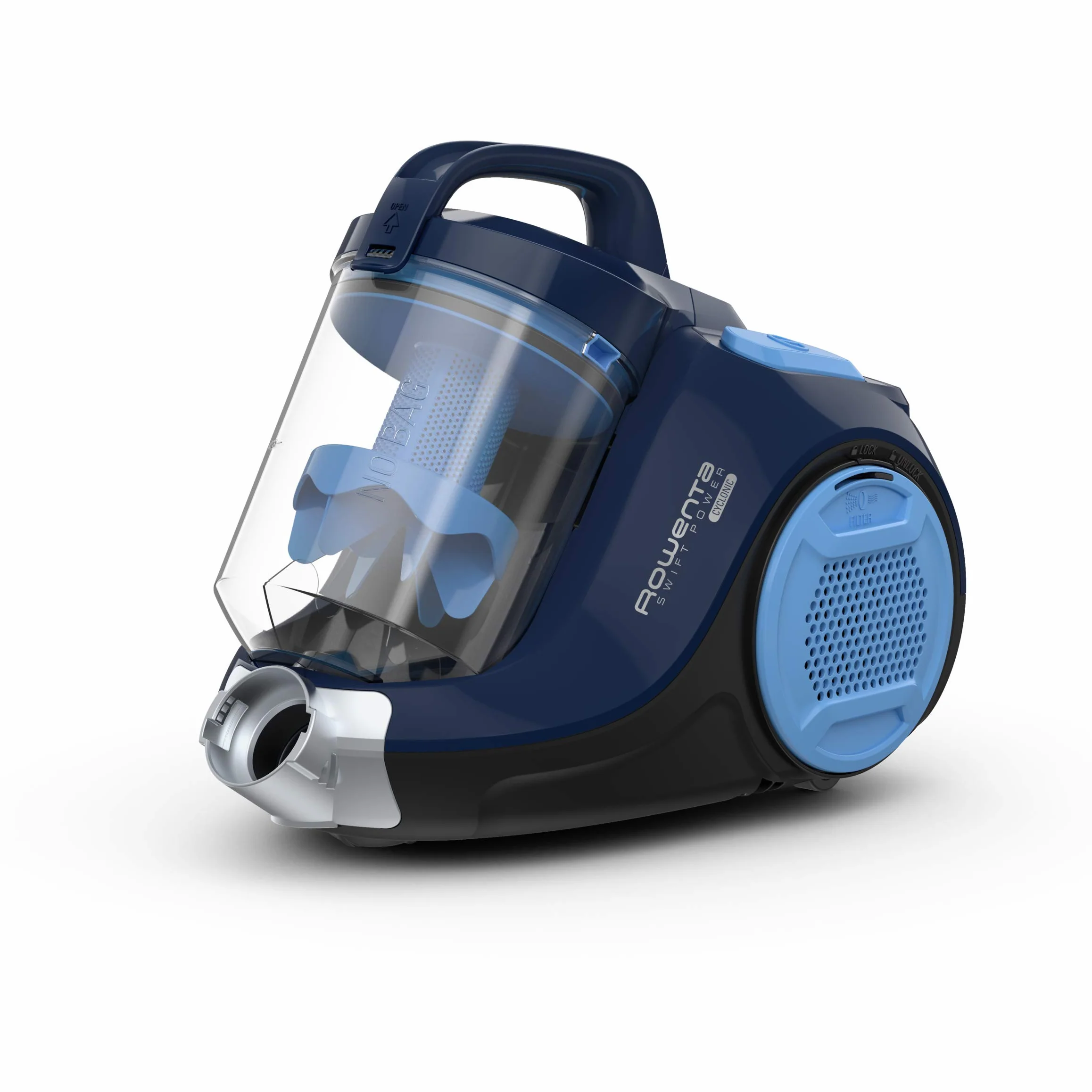 Rowenta Swift Power Cyclonic Aspirapolvere Potente Senza Sacco, 1.2 L, 750 W, 5 Accessori Inclusi, 77 dB(A) Silenzioso, Tecnologia Ciclonica, Aspirapolvere a Traino Compatto,Filtro efficiente, RO2981