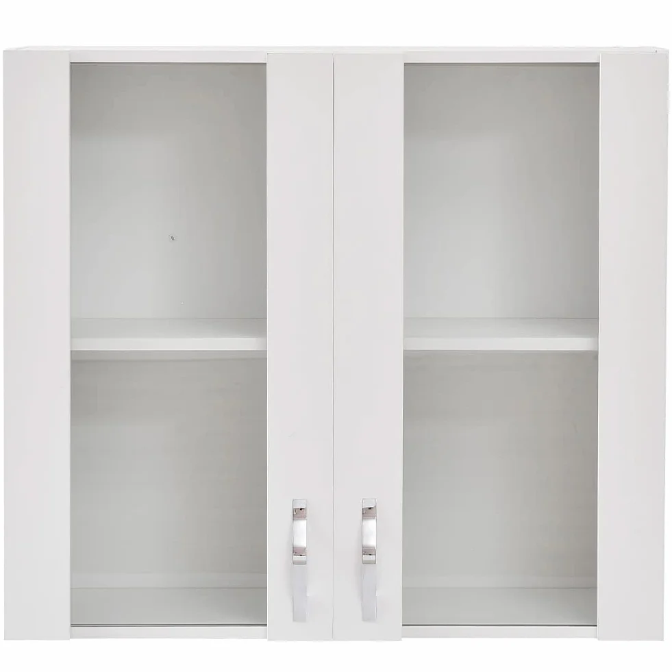 Shally Dogan Credenza, Pensile da Cucina con Vetro, Armadio Sospeso da Parete Vetrato in Legno Due Ante 1 Ripiano 2 Scomparti, Armadietto Spazioso Resistente, Dim. 80 x 32 x 72H cm (Bianco)