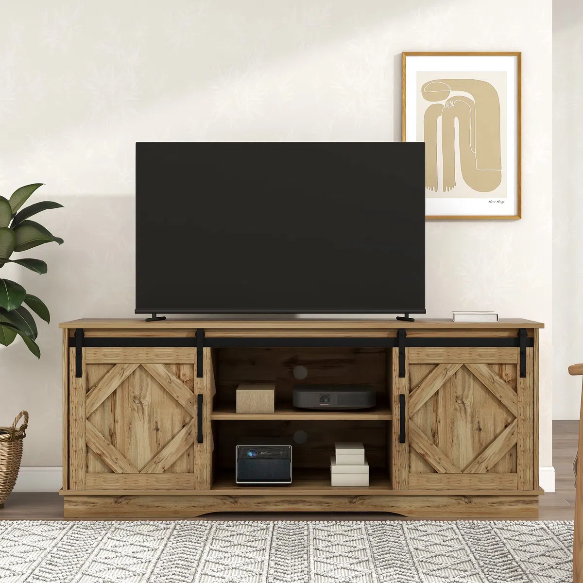 Grande mobile per TV, 150 x 40 x 60 cm, con 2 classiche ante scorrevoli, scaffali regolabili per soggiorno, sala da pranzo, casa di campagna, design moderno (marrone)