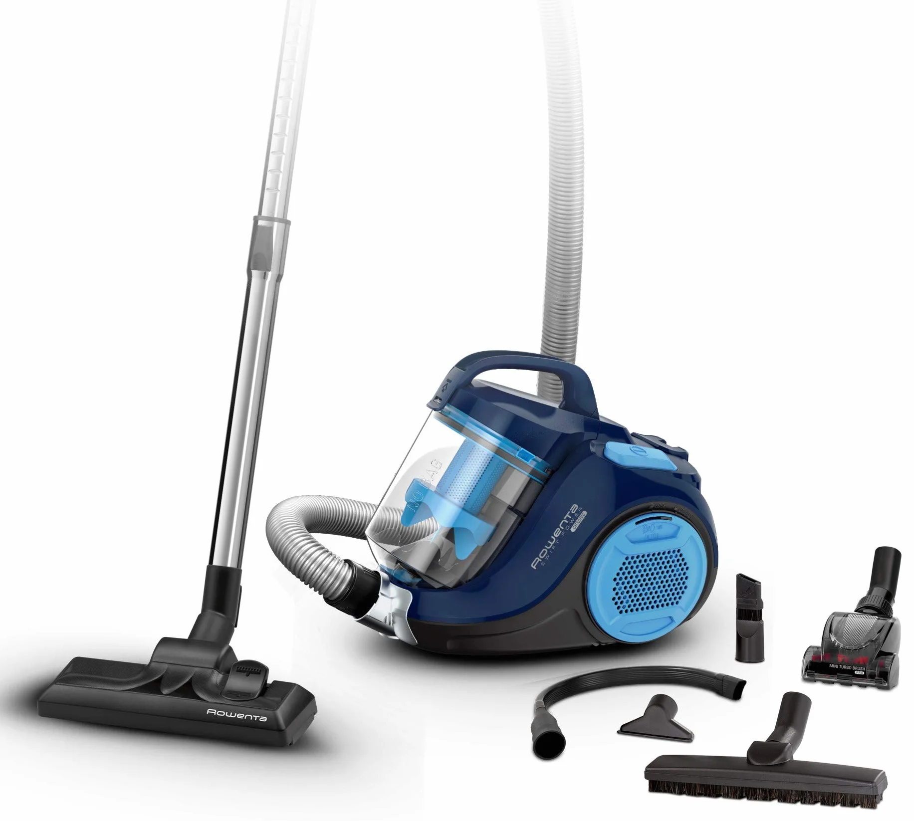 Rowenta Swift Power Cyclonic Aspirapolvere Potente Senza Sacco, 1.2 L, 750 W, 5 Accessori Inclusi, 77 dB(A) Silenzioso, Tecnologia Ciclonica, Aspirapolvere a Traino Compatto,Filtro efficiente, RO2981