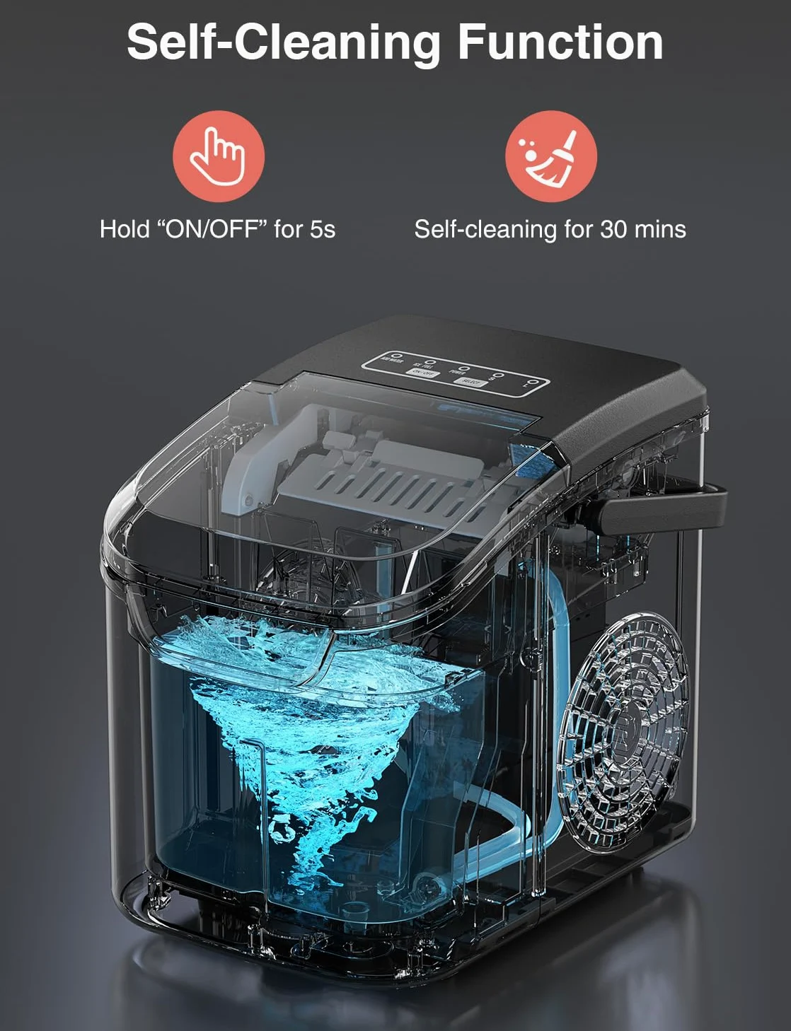 CROWNFUL Macchina per Ghiaccio Portatile, 8 Cubetti in 6 Minuti, Produttore di Ghiaccio Autopulente, 12 kg/24h, per Casa, Cucina, Ufficio, Bar e Feste (Nero)