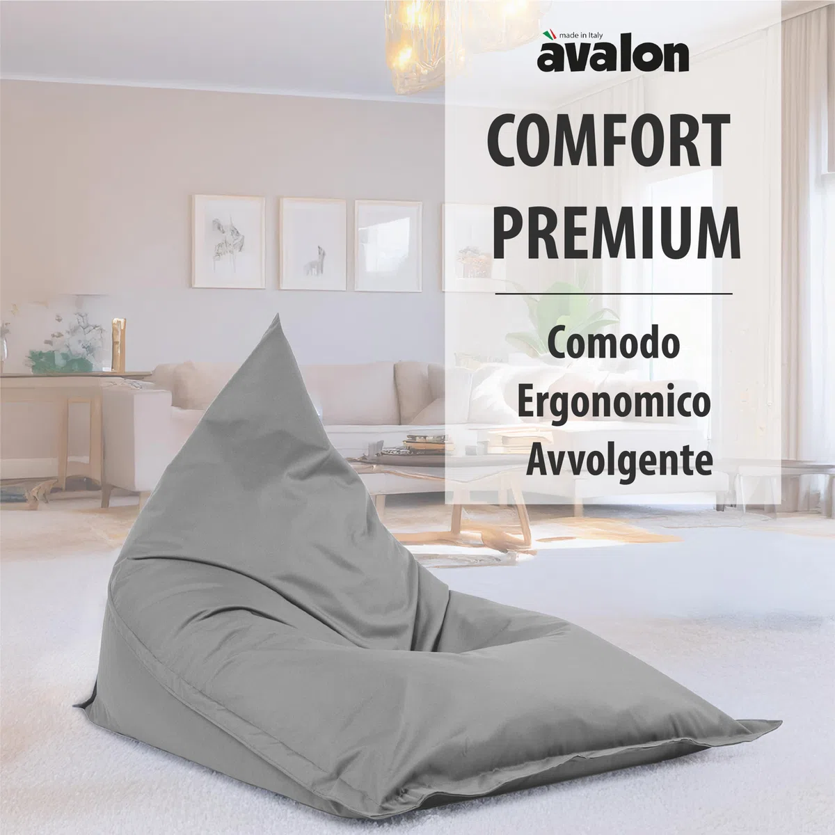 Avalon - Puff Poltrona Sacco da Esterno e Interno Gigante Shongo Deluxe Sfoderabile, Pouf Sacco Sartoriale, Bean Bag per Sedersi Impermeabile, Perfetto da Giardino, Made IT(140x175cm-Grigio)