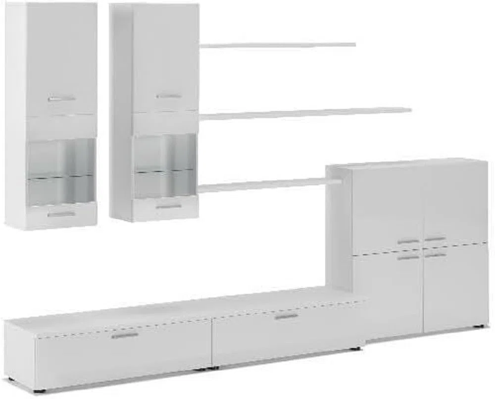 Skraut Home - Mobili Soggiorno - 189 x 300 x 42 cm - Sistema di Illuminazione a LED - Modello Beta - Grande capacità di stoccaggio - Stile Moderno - Finitura Bianca