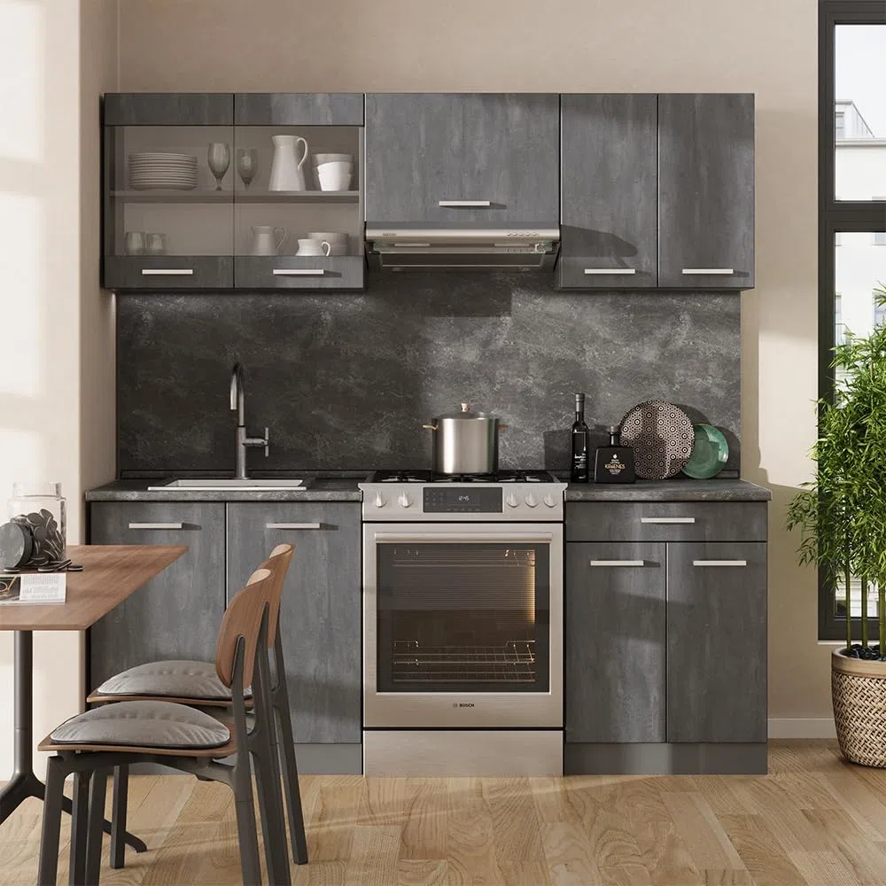 Vicco Mobile da cucina R-Line, Calce nera/antracite, 200 cm PL Antracite, adatto per l'espansione individuale con moduli aggiuntivi