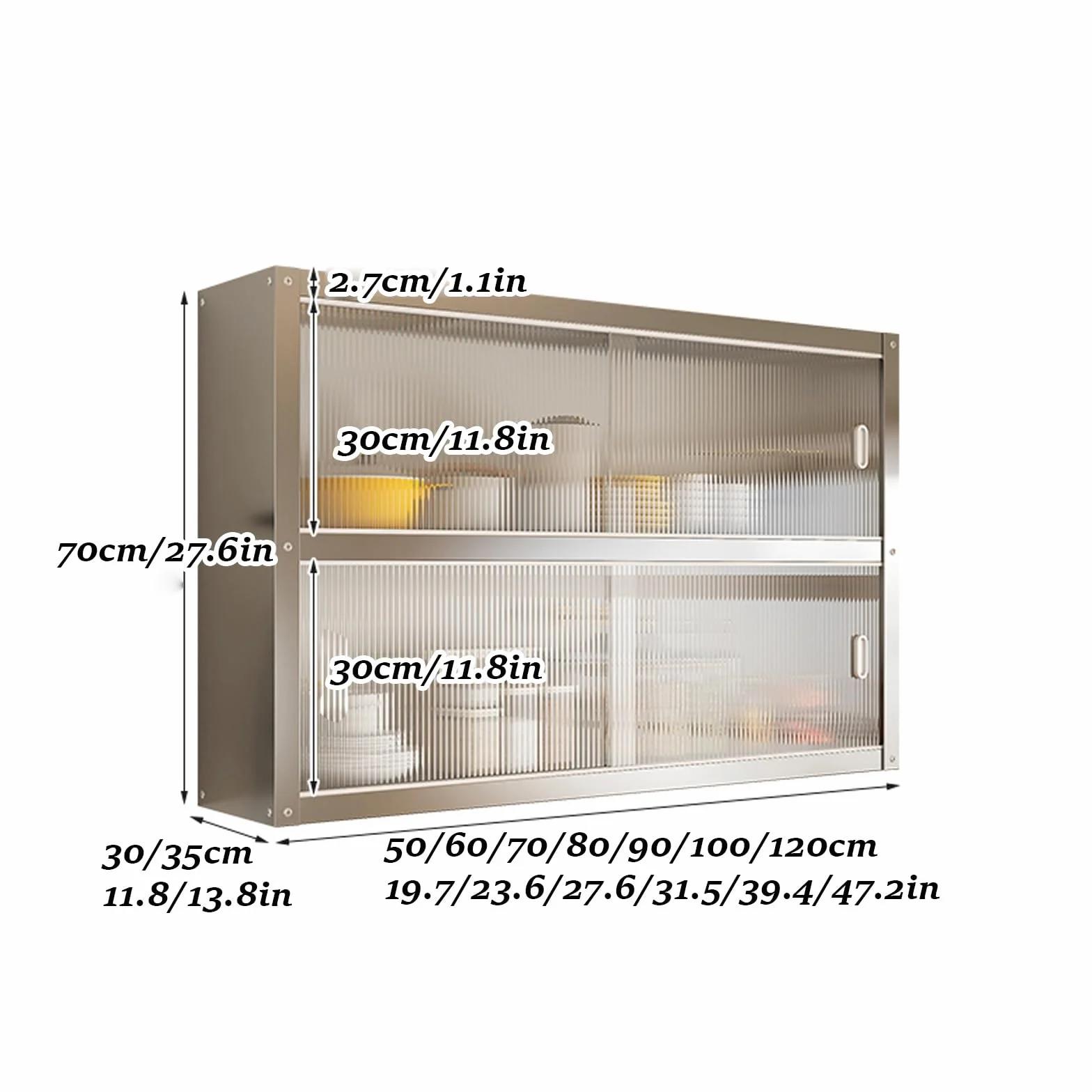 Scaffale portaoggetti da cucina in acciaio inox a parete,a uno o due strati,mobiletto a, sospeso a, con ante scorrevoli(70 * 30 * 70cm/27.6 * 11.8 * 27.6in)