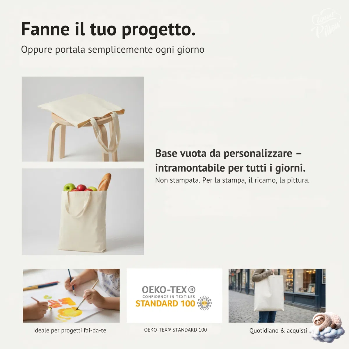 Cloud Pillow Sac in cotone 38 x 42 cm – borsa per la spesa in 100% cotone 144 g/m², non stampata per il fai-da-te (DIY) – pratica per l’uso quotidiano – OEKO-TEX Standard 100