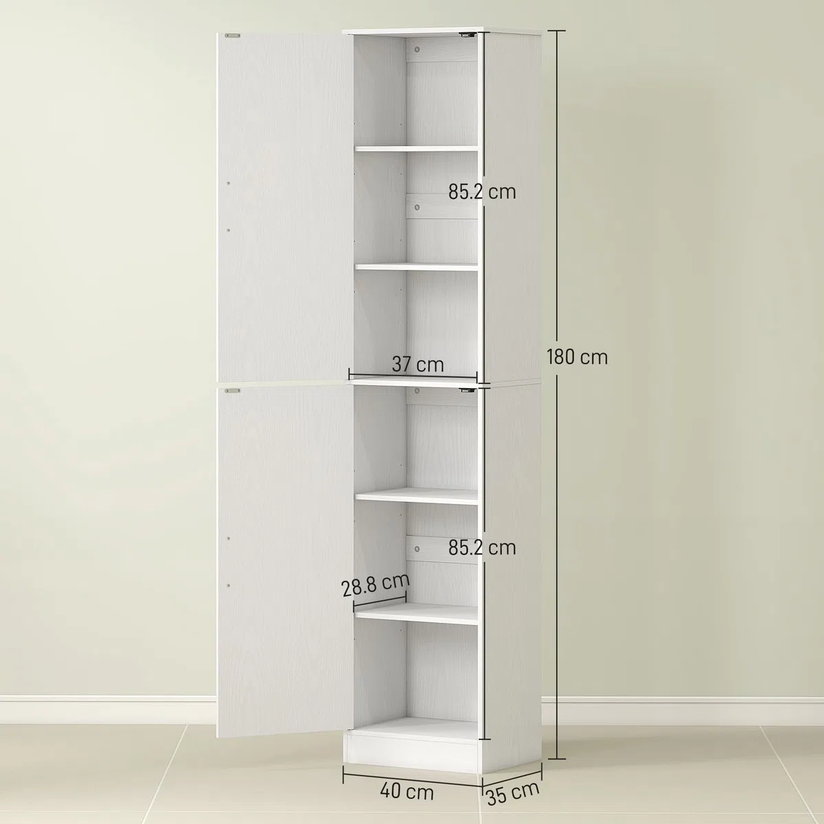 HOMCOM Mobile Bagno con 2 Armadietti e Ante, Colonna Bagno Salvaspazio con Ripiani Regolabili, per Sala da Pranzo, Salotto, Soggiorno, Cucina, 40x35x180 cm, Bianco