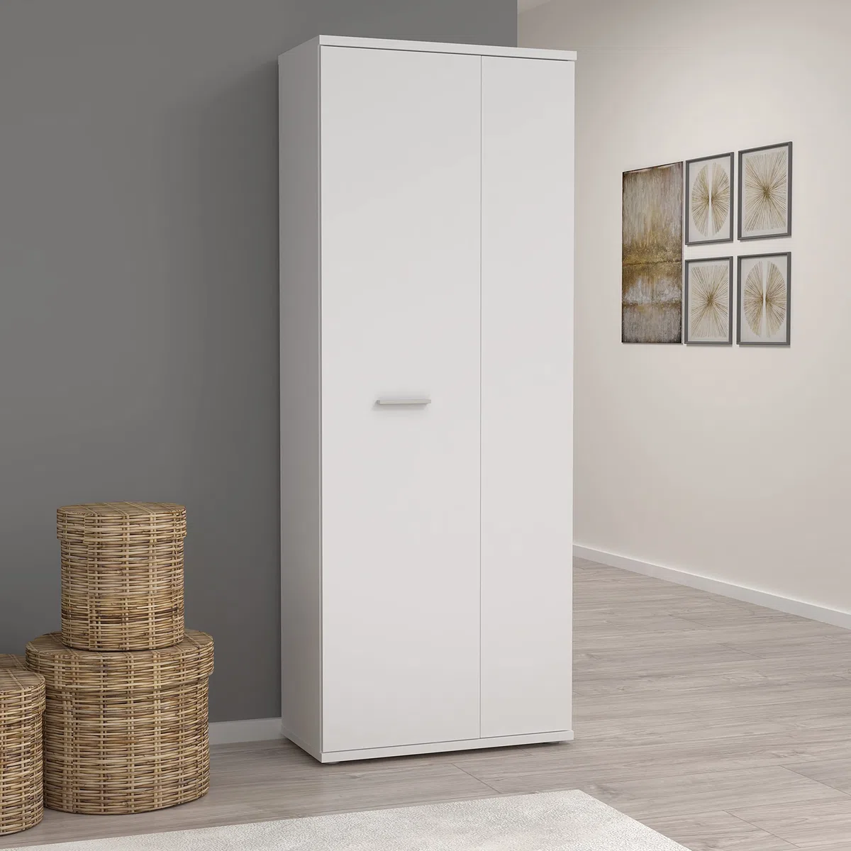 FORTE Net106 Armadio multifunzione a 2 ante, in legno derivato, bianco, 68,90 x 34,79 x 179,1 cm