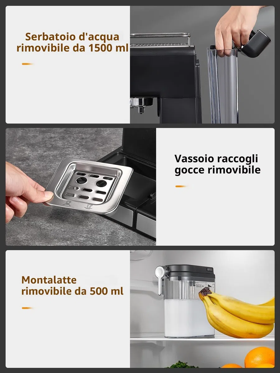 Yabano Macchina per caffè espresso, 20 bar, con montalatte automatico da 500 ml, 6 bevande, touch screen a colori, serbatoio dell'acqua da 1,5 l, caffettiera cappuccino e latte, 1350 W