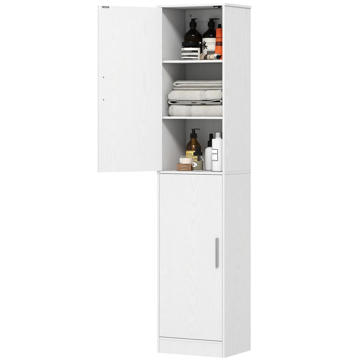 HOMCOM Mobile Bagno con 2 Armadietti e Ante, Colonna Bagno Salvaspazio con Ripiani Regolabili, per Sala da Pranzo, Salotto, Soggiorno, Cucina, 40x35x180 cm, Bianco