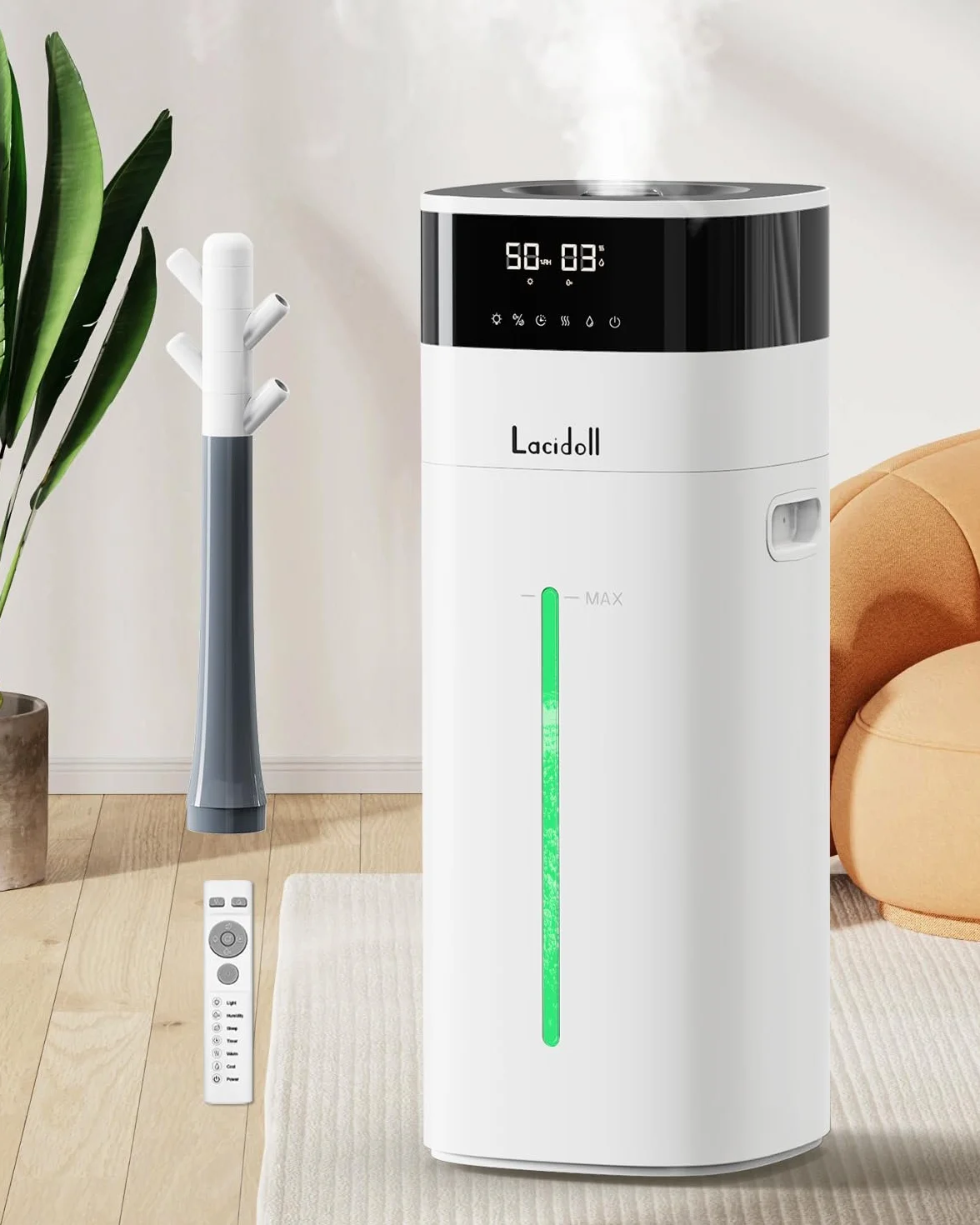 Umidificatore grande stanza, 5,3 Gal/20L Umidificatori a nebbia fredda e calda per la casa 3000 piedi quadrati, umidificatori per tutta la casa con diffusore e tubo esteso, umidificatori di