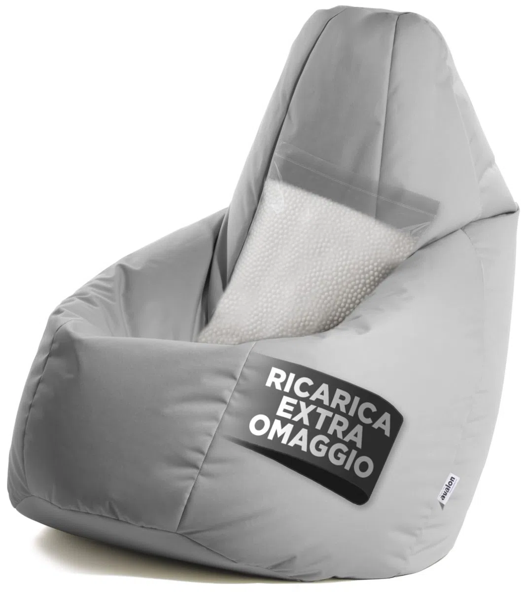 Avalon - Puff Poltrona Sacco Grande L Jive Deluxe Sfoderabile, Pouf Sacco di Qualità Sartoriale, Bean Bag per Sedersi Ergonomico, Tessuto Antistrappo Impermeabile, Made in Italy(80x125cm-Grigio)