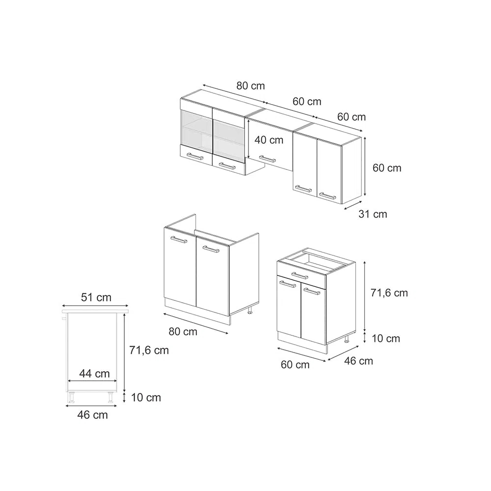 Vicco Mobile da cucina R-Line, Calce nera/antracite, 200 cm PL Antracite, adatto per l'espansione individuale con moduli aggiuntivi