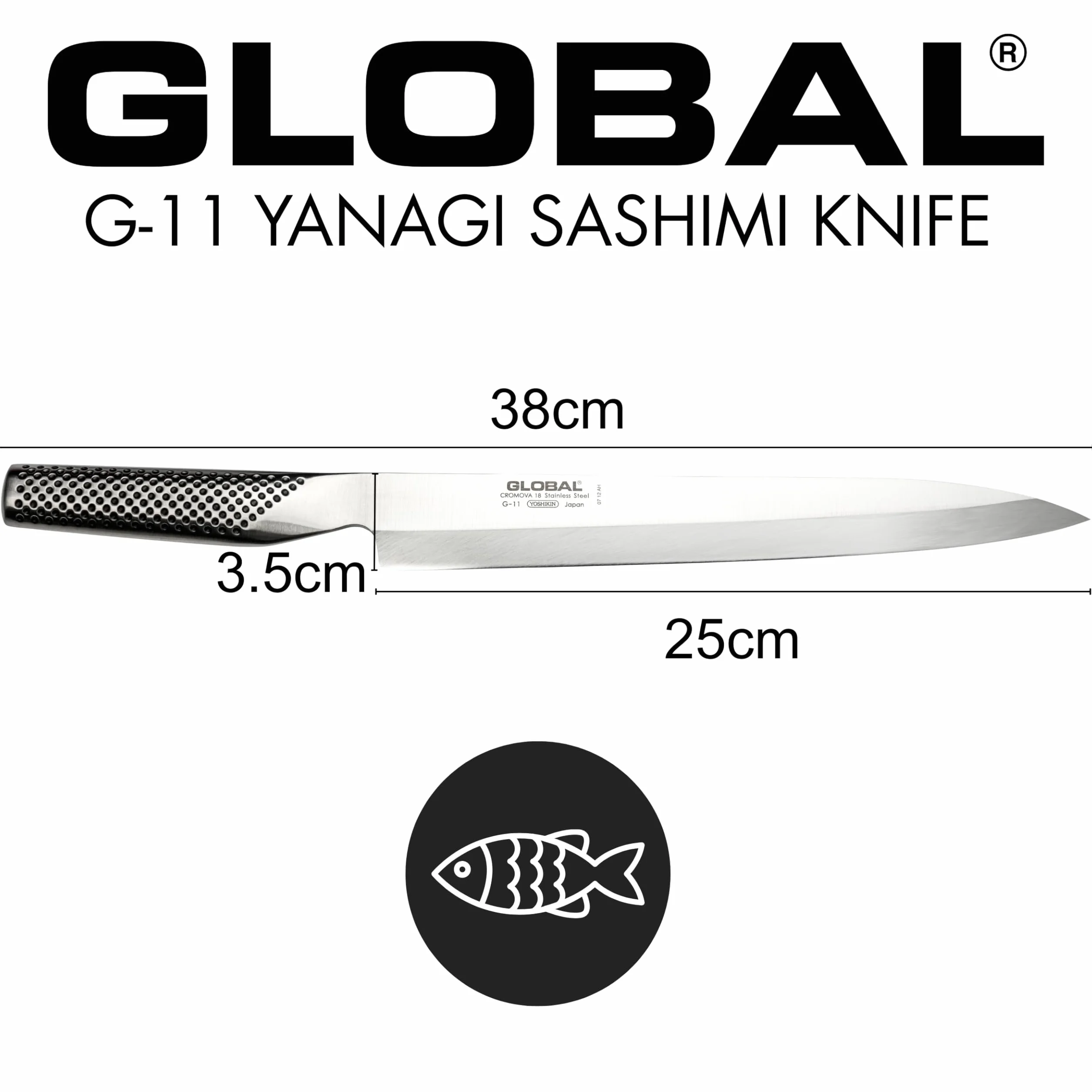 G11R : Global Yanagi.sashimi -coltello a lama asimmetrica cm.25
