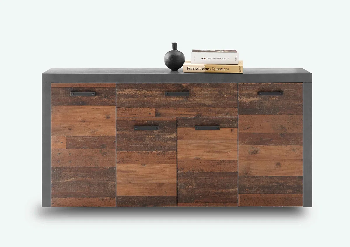 AVANTI TRENDSTORE -Joliet- Sideboard in legno truciolare laminato matera/old style scuro moderno e industriale per salotti LAP 180x93x38 cm. (Cassettiera)