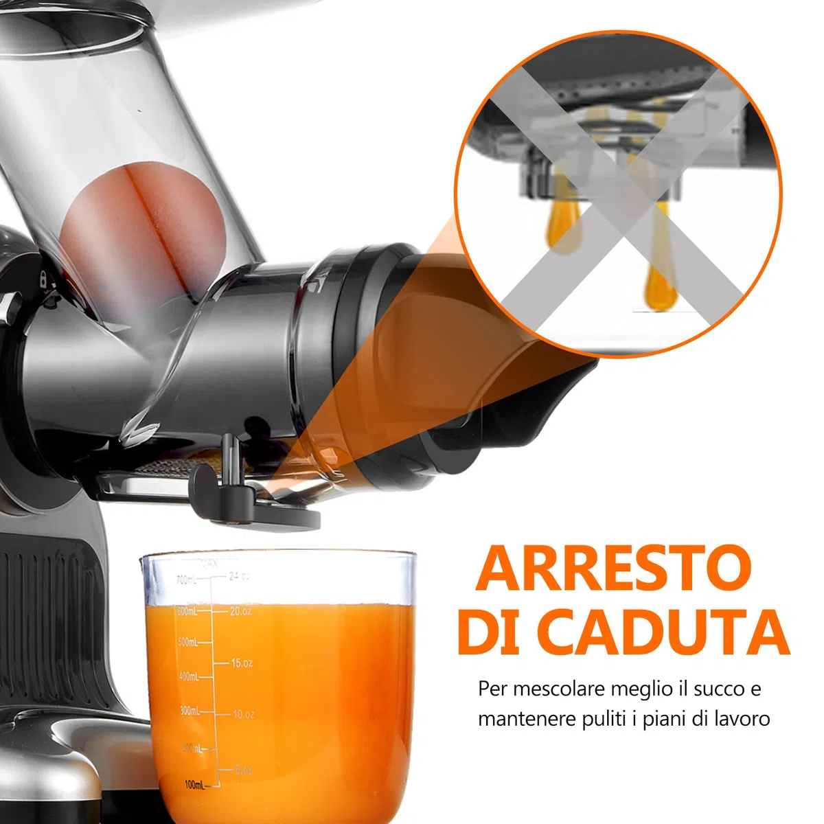 AMZCHEF Estrattore Frutta e Verdura - 80MM Grande Apertura per Frutta Intera - Estrattore Frutta e Verdura Professionale con Modalità a 2 Velocità e Funzione Inversa - Argento