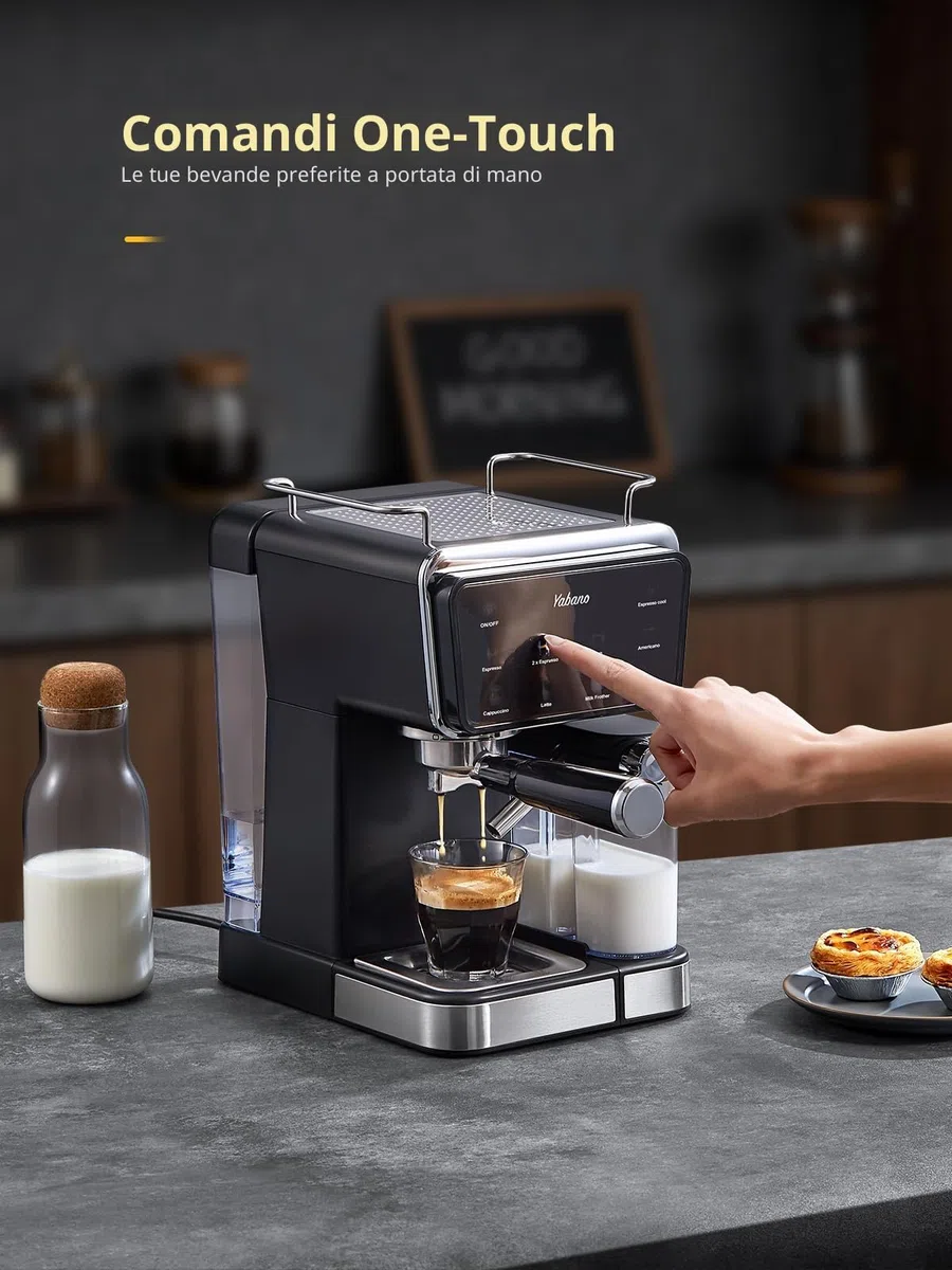 Yabano Macchina per caffè espresso, 20 bar, con montalatte automatico da 500 ml, 6 bevande, touch screen a colori, serbatoio dell'acqua da 1,5 l, caffettiera cappuccino e latte, 1350 W