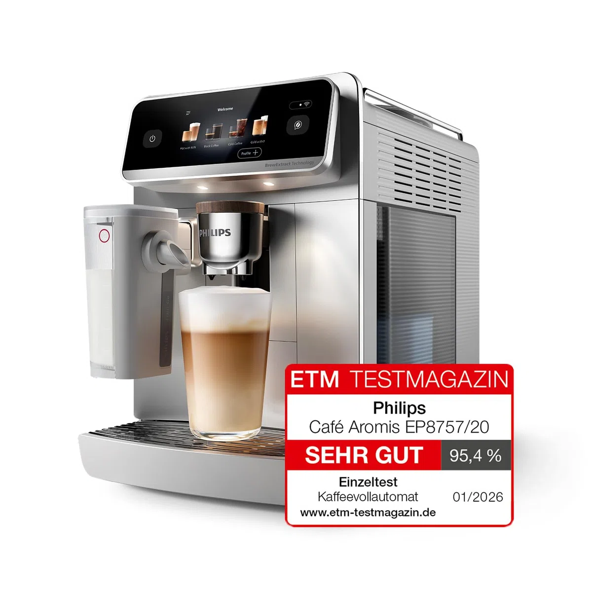 Philips Café Aromis 8000 Series Fully Automatic Espresso Machine - Café-Quality Flavor with BrewExtract, SilentBrew Technology, 50+ Drink Options, LatteGo Pro (EP8757/20)