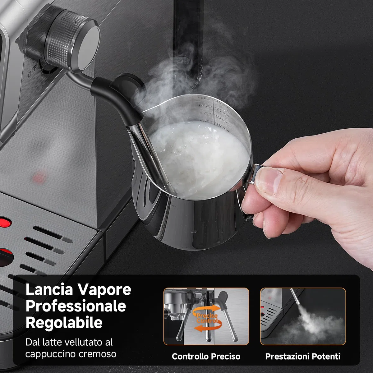 AMZCHEF Macchina Caffè Espresso 20 Bar in Acciaio Inox con Touchscreen LED, Macchina Espresso con Funzione Autopulizia e Lancia Vapore, Compatta per Cappuccino e Latte, Ideale per Casa e Ufficio