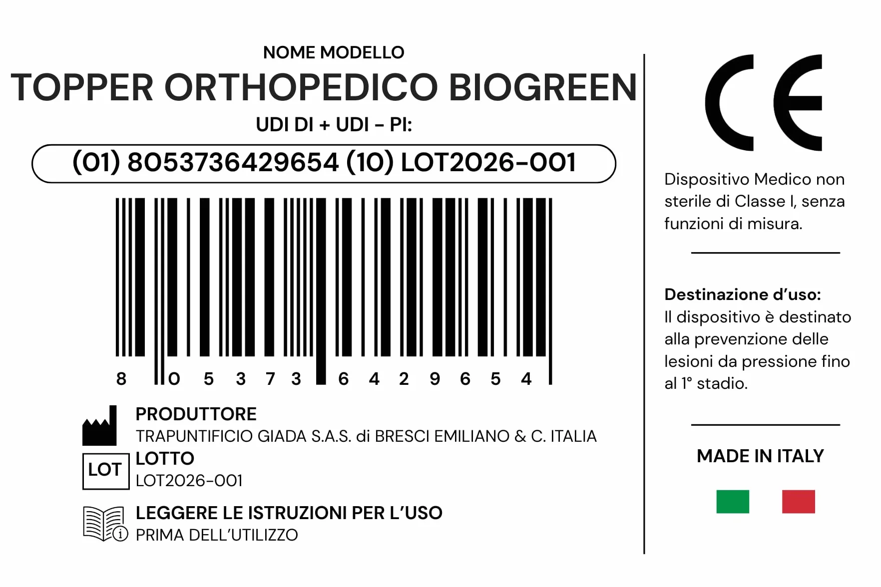 GEEMMA s.r.l. Topper Rigido matrimoniale, ORTOPEDICO BIOGREEN H6, DISPOSITIVO MEDICO DETRAIBILE, Tessuto Anallergico Sfoderabile 4 Lati Argento, Topper Matrimoniale 160x190 cm