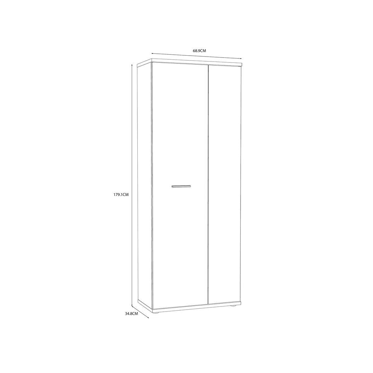 FORTE Net106 Armadio multifunzione a 2 ante, in legno derivato, bianco, 68,90 x 34,79 x 179,1 cm