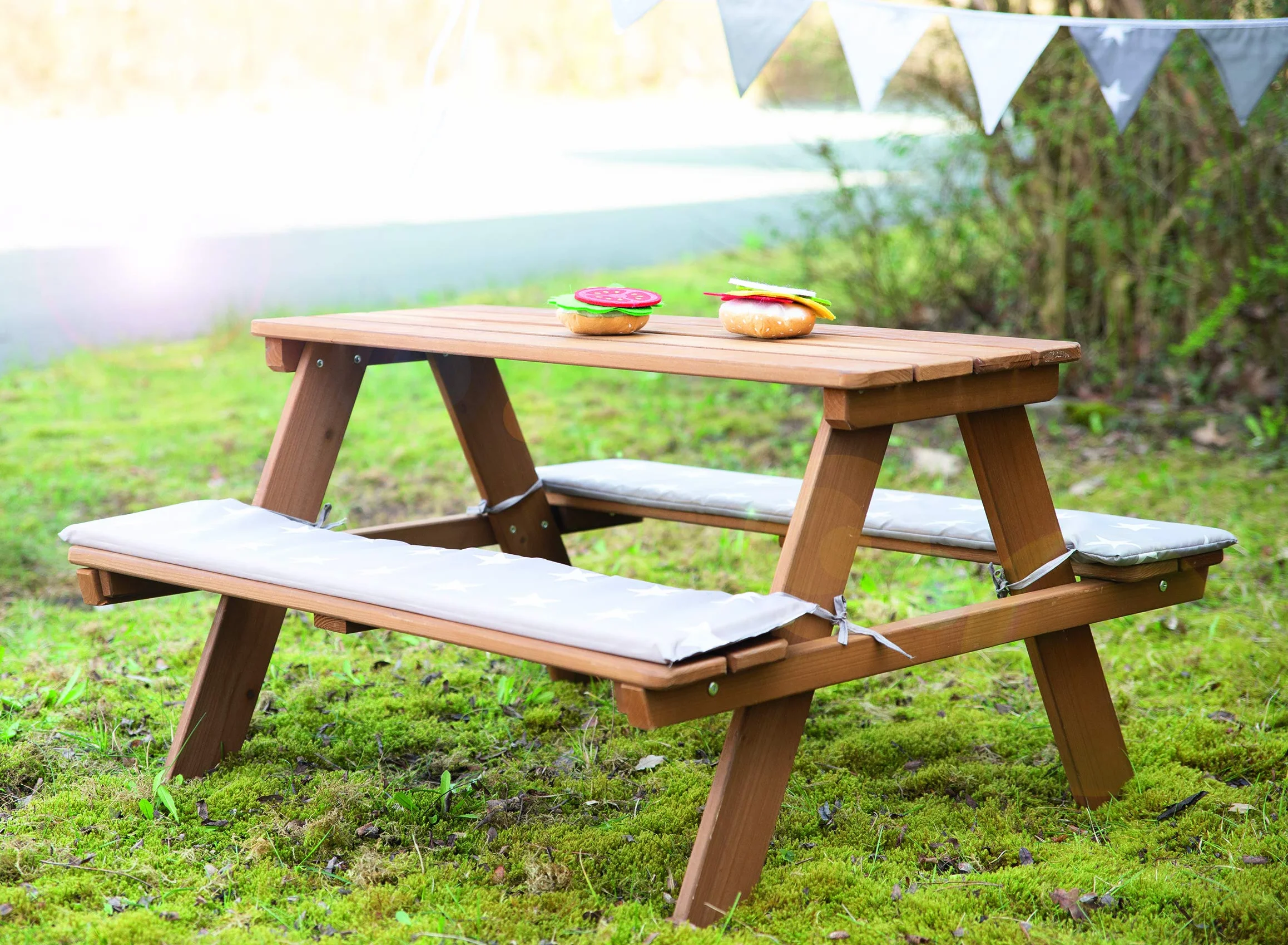 roba Panca con Tavolo per Bambini Picnic - da Esterno - per Giardino - Resistente alle Intemperie - 4 Posti - per Campeggio - Regalo Compleanno, Natale, Pasqua - Legno Massello – Marrone