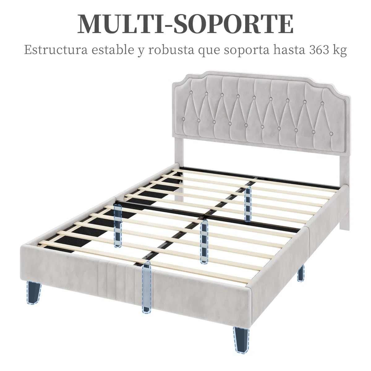 Yaheetech Letto con Testiera Imbottita 160 x 200 cm Altezza Regolabile Rete a Doghe in Legno e Metallo Beige