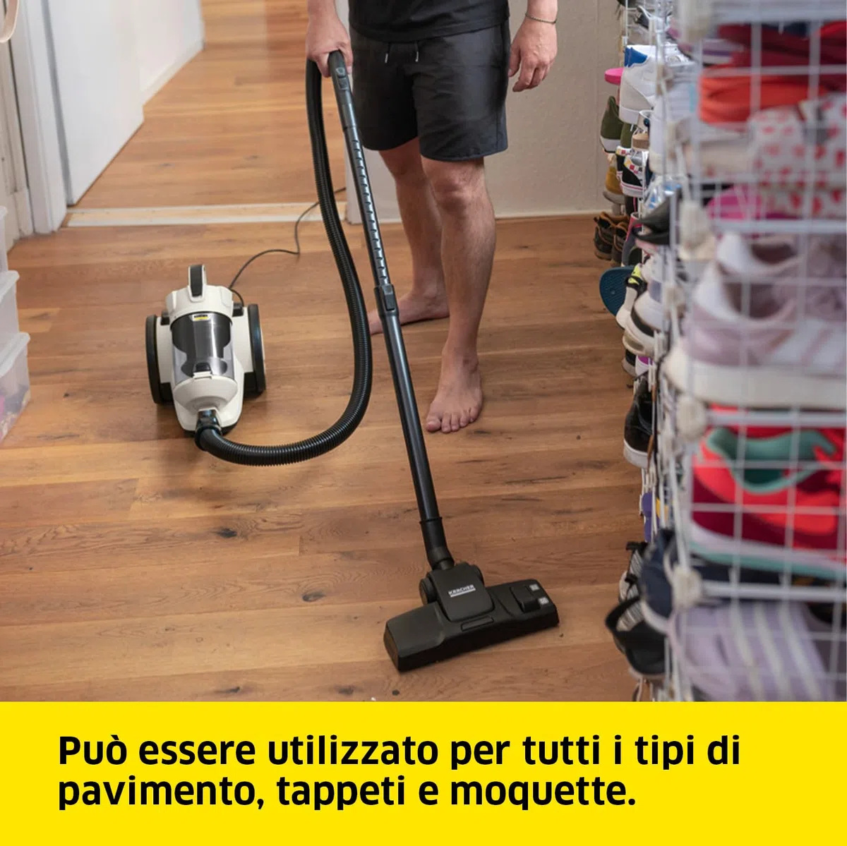 KÄRCHER Aspirapolvere VC 3, Senza Sacchetto, Raggio d'Azione: 7,5 m, Peso: 4,4 kg, Incl. Filtro HEPA 13, Bocchetta per Pavimenti, Bocchetta per Fessure, Spazzola per Mobili