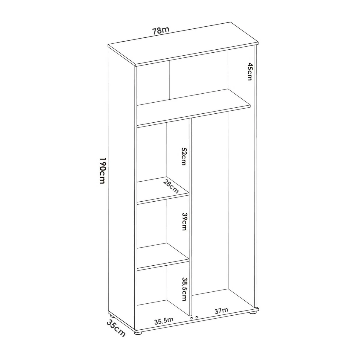 Dmora - Armadio multiuso 2 ante Forcola, Mobile multifunzione porta scope, Guardaroba porta scarpe, 78x35h190 cm, Bianco