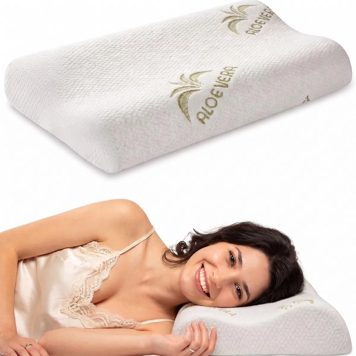 cuscini fiber - Cuscino Cervicale per Dormire in Memory Foam con Fodera Aloe, Cervicale Collo Rimedi con Tecnologia a Doppia Onda, Guanciale in Morbido Memory Foam per Supportare il Collo 40x67