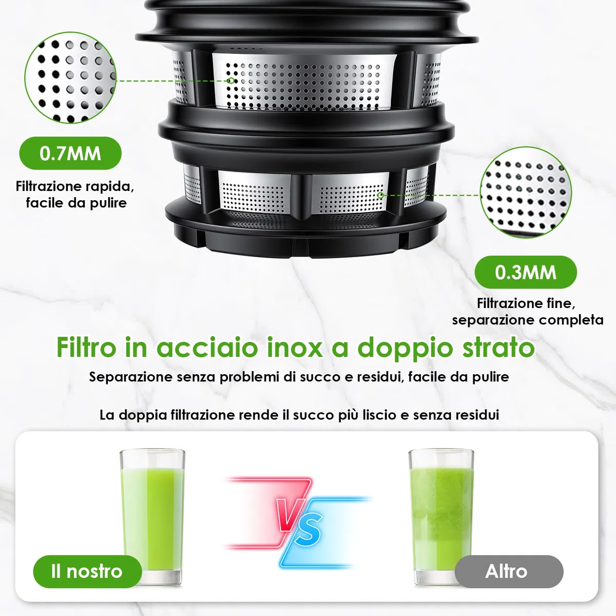 Estrattore di Succo, Slow Juicer 150W, Estrattore Frutta e Verdura, Spremiagrumi con Filtro SUS Resa Massima 40-100 giri/min, BPA Free, Sicurezza Anti-Surriscaldamento con 2 Tazze, Facile da pulire