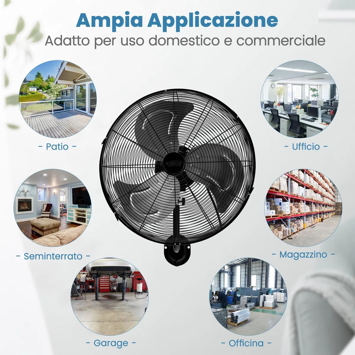 RELAX4LIFE Ventilatore da Parete Industriale 120W, Ventola Oscillante Automatica, 3 Velocità Regolabili, Ventilatore Elettrico con Struttura Metallica, Regolare con Manopola (Nero)