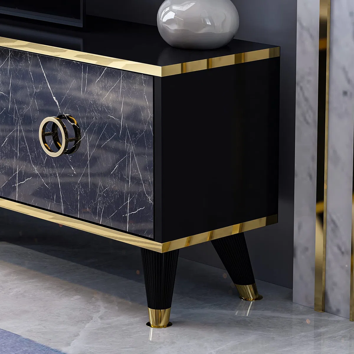 HOMIDEA SOPHIA Set Soggiorno - Parete Attrezzata - Mobile TV Porta con 2 Armadietti per Salotto con mensola da muro in Moderno Design (Nero)